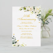 Floral Golden Butterfly 50ste bruiloft Jubileum Folie Uitnodiging (Staand Voorkant)