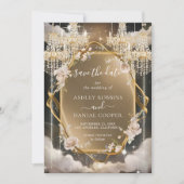  Floral Golden Chandelier Bewaar de datum Kaart (Voorkant)