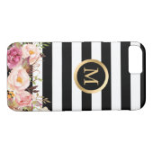 Floral Golden Circle Zwart wit Striping Case-Mate iPhone Case (Achterkant (Horizontaal))