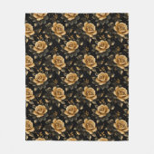 Floral Golden en Black Elegant Rozen Fleece Deken (Voorkant)