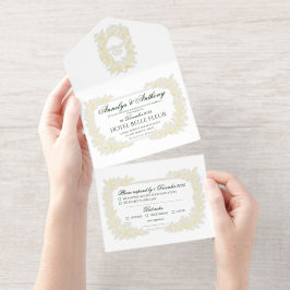 Floral Golden Foil Wedding invitation All In One Uitnodiging