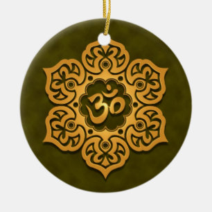 Floral Golden Green Aum Design Keramisch Ornament