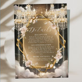  Floral Golden kroonluchter bruiloft Informatiekaartje