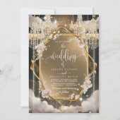  Floral Golden kroonluchter bruiloft Kaart (Voorkant)
