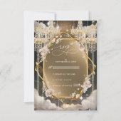  Floral Golden kroonluchter bruiloft RSVP Kaartje (Voorkant)
