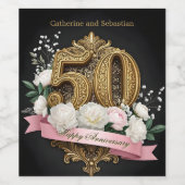 Floral Golden nummer 50ste bruiloft Jubileum Wijn Etiket (Enkel label)