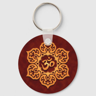 Floral Golden Red Aum Design Sleutelhanger