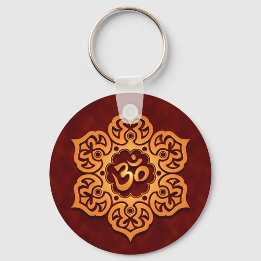 Floral Golden Red Aum Design Sleutelhanger (Voorkant)