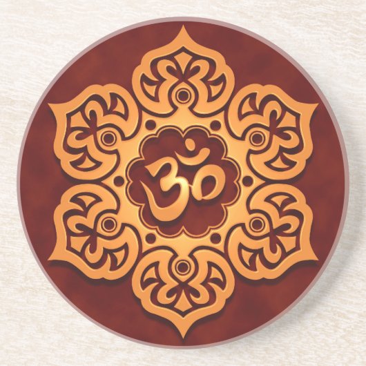 Floral Golden Red Aum Design Zandsteen Onderzetter (Voorkant)