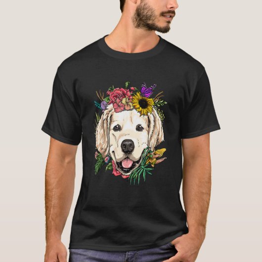 Floral Golden Retriever Botanisch Plant Bloem Pet T-shirt (Voorkant)