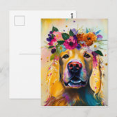 Floral Golden Retriever schilderij Briefkaart (Voorkant / Achterkant)