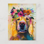 Floral Golden Retriever schilderij Briefkaart (Voorkant)