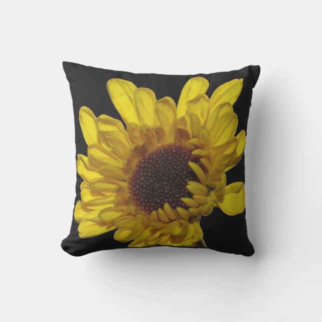 Floral Golden Yellow Black Abstract Artsy Custom Buitenkussen (Voorkant)