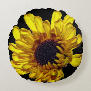Floral Golden Yellow Black Abstract Artsy Gift Rond Kussen