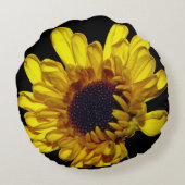 Floral Golden Yellow Black Abstract Artsy Gift Rond Kussen (Achterkant)