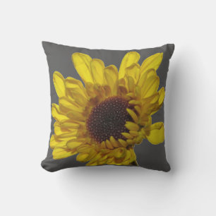 Floral Golden Yellow Flower Abstract Gift Grey Buitenkussen