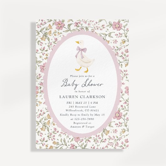 Floral Goose Baby Shower Invitation Kaart
