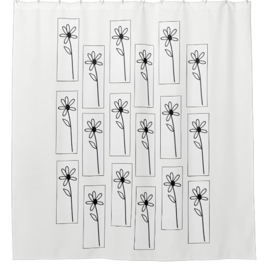 Floral-gordijn met zwarte en witte vloer douchegordijn (Voorkant)