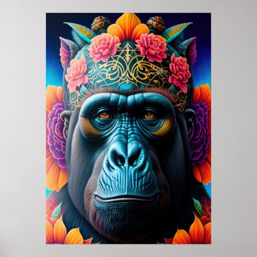 Floral Gorilla Animal Posters (Voorkant)