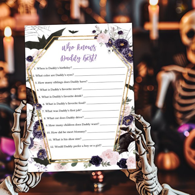Floral Gothic Coffin Wie kent Daddy Best Game (Floral Gothic Coffin Baby Shower Who knows Daddy Best Game)