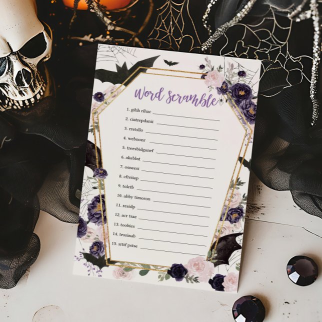 Floral Gothic Coffin Word Scramble Game (Floral Gothic Coffin Baby Shower Word Scramble Game)