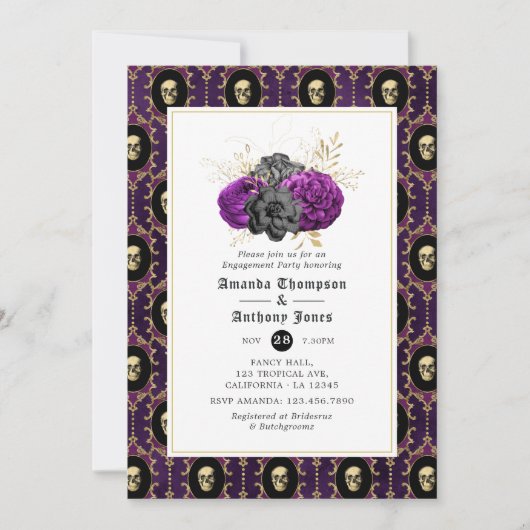 Floral Gothic Engagement Party Kaart (Voorkant)