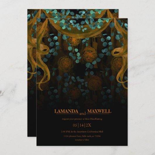 Floral Gothic Fall Huwelijk Sinaasappel Handfastin Kaart (Voorkant / Achterkant)