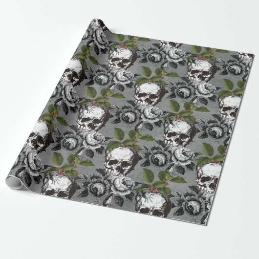 Floral Gothic Grunge Kerstmis Cadeaupapier (Uitgerold)