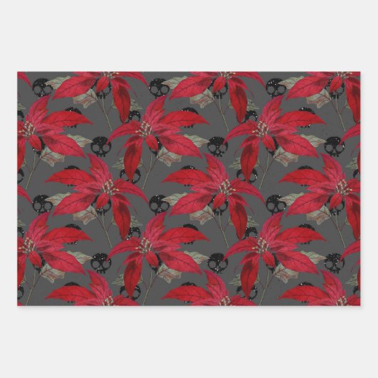 Floral Gothic Grunge Kerstmis Inpakpapier Vel (Voorkant 3)