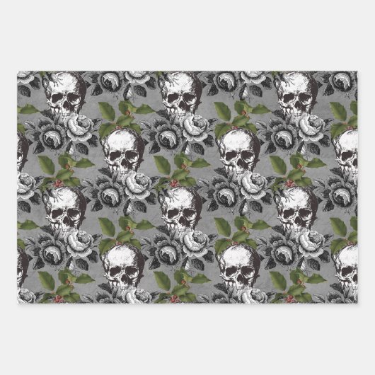 Floral Gothic Grunge Kerstmis Inpakpapier Vel (Voorkant 2)