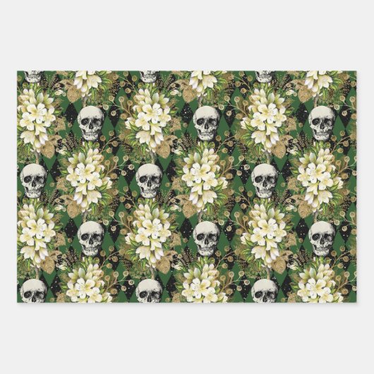Floral Gothic Grunge Kerstmis Inpakpapier Vel (Voorkant)