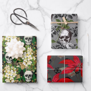 Floral Gothic Grunge Kerstmis Inpakpapier Vel