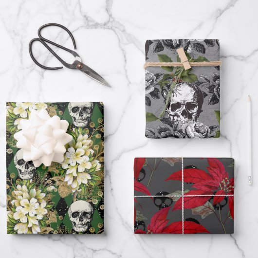 Floral Gothic Grunge Kerstmis Inpakpapier Vel (Voorkant)