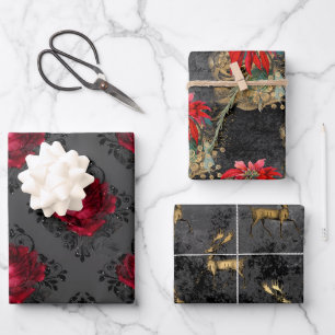 Floral Gothic Grunge-kerstpatronen Inpakpapier Vel