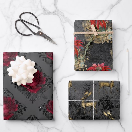Floral Gothic Grunge-kerstpatronen Inpakpapier Vel (Voorkant)
