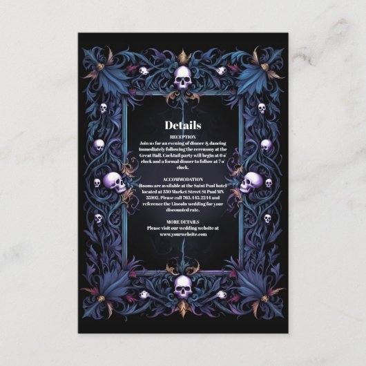 Floral Gothic Halloween bruiloft Informatiekaartje (Voorkant)