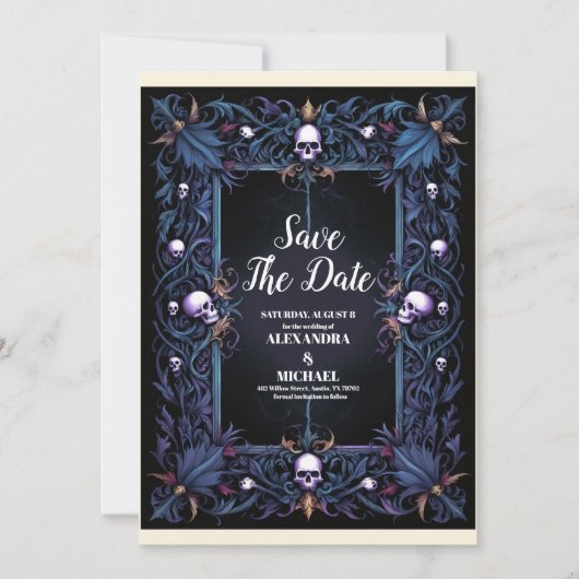 Floral Gothic Halloween bruiloft Save The Date (Voorkant)