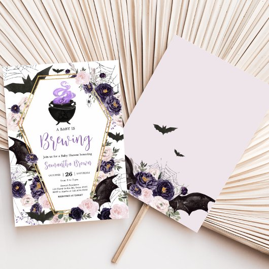 Floral Gothic Halloween Coffin Baby shower Kaart