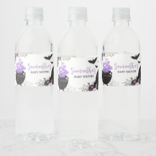 Floral Gothic Halloween Coffin Baby shower Waterfles Etiket