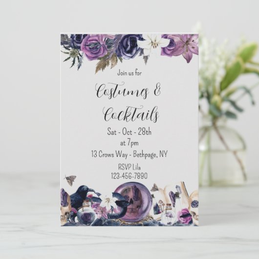 Floral Gothic Halloween uitnodiging (Staand voorkant)