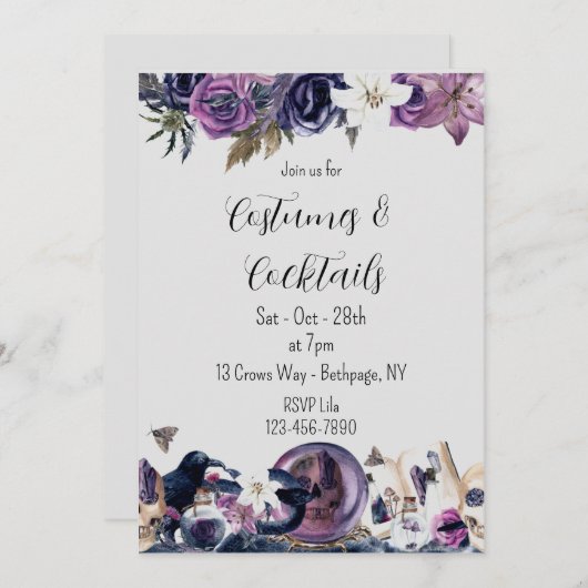 Floral Gothic Halloween uitnodiging (Voorkant / Achterkant)