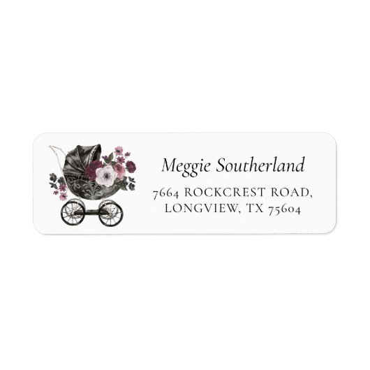 Floral Gothic Halloween Wandelwagen Zwart Baby sho Etiket (Voorkant)