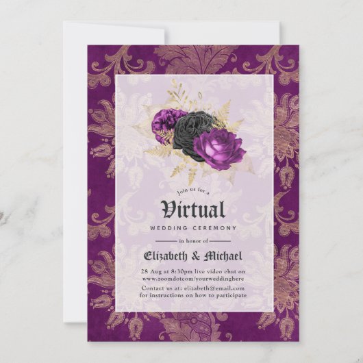 Floral Gothic Online Virtual Wedding Kaart (Voorkant)