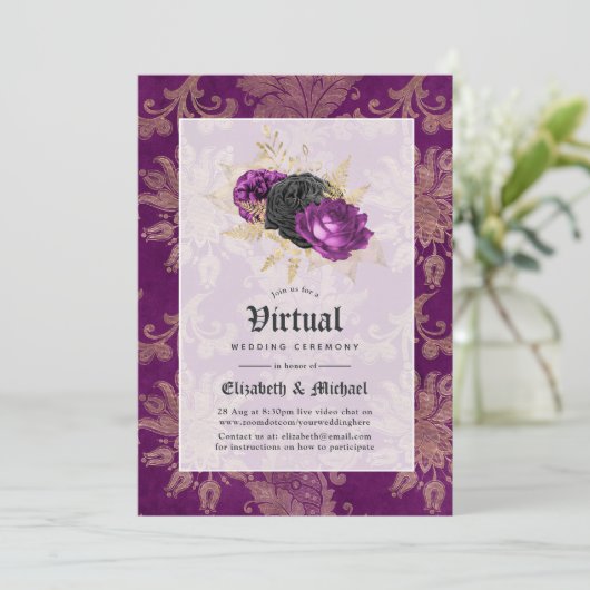 Floral Gothic Online Virtual Wedding Kaart (Staand voorkant)