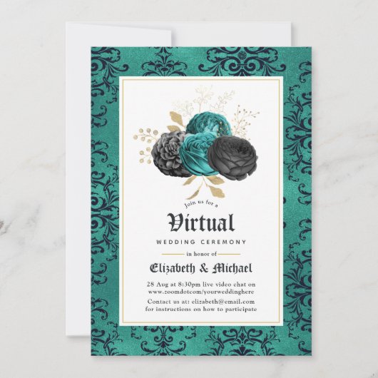 Floral Gothic Online Virtual Wedding Kaart (Voorkant)