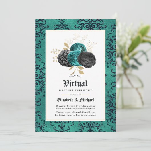 Floral Gothic Online Virtual Wedding Kaart (Staand voorkant)