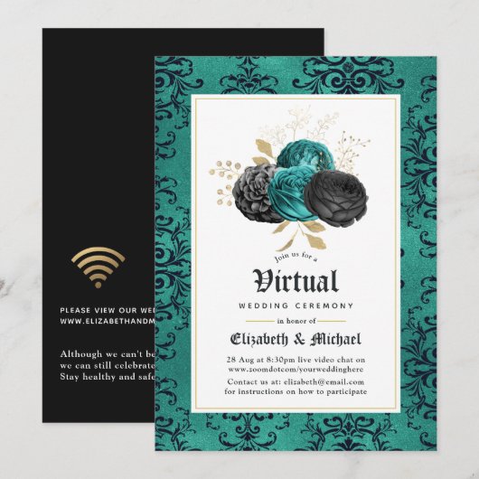 Floral Gothic Online Virtual Wedding Kaart (Voorkant / Achterkant)
