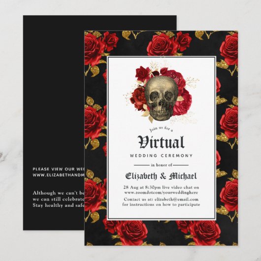 Floral Gothic Online Virtual Wedding Kaart (Voorkant / Achterkant)