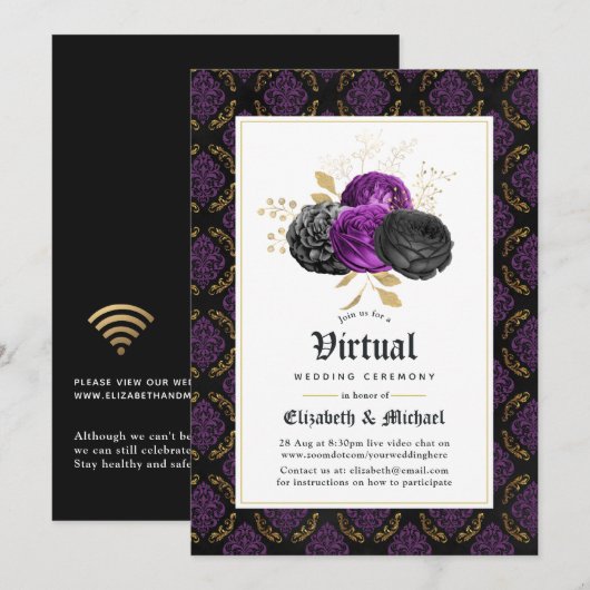 Floral Gothic Online Virtual Wedding Kaart (Voorkant / Achterkant)