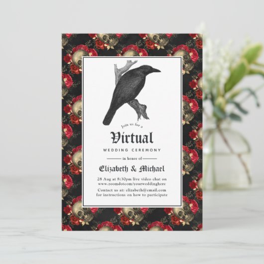 Floral Gothic Online Virtual Wedding Kaart (Staand voorkant)